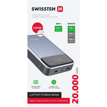 Swissten 20 000 mAh 100 W 22013932 modrá