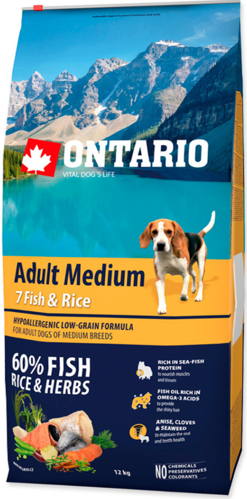 Ontario Adult Medium 7 Fish & Rice 12 kg