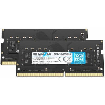 BRAINZAP 64 GB DDR4 RAM SO-DIMM PC4-2666V-SA1-11 1Rx8 2666 MHz 1,2 V CL19 Pamäť pre notebooky UnbuffeČervená Non-ECC (2x 32 GB)