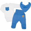 Baby Nellys 3-dielna sada Body dl. rukáv s vreckom, šatka, polodupačky, modrá, biela Baby Nellys