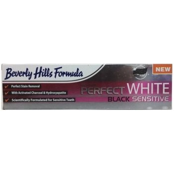 Beverly Hills Formula Perfect White Black Sensitive bieliaca zubná pasta s aktívnym uhlím pre citlivé zuby príchuť Fresh Mint 100 ml