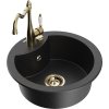 Mexen Diego, granitový drez 488x488x167 mm, 1-komorový a drezová batéria Carla, čierna-strieborná metalíza, 6512-73-670700-50