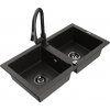 MEXEN/S MEXEN/S - Mario granitový drez 2-bowl vrátane batérie Elia, čierna/zlatá metalik 6504-75-670101-70-B