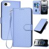 Peňaženkové kožené puzdro Carbon na iPhone 16e - Svetlofialová