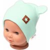Baby Nellys Rebrovaná dvojvrstvová čiapka s uškami TEDDY - mätová 56/62 (0-3m)