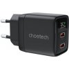 Choetech nabíjačka GaN 35W s 2× USB-C a LED displejom - čierna PD6051