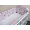 Mantinel do postieľky biely s ružovou - Obláčiky, 360 cm (vhodný do postieľky rozmerov 120x60 cm)