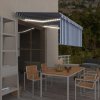 Ručne zaťahovacia markíza s tienidlom a LED 3x2,5 m modro-biela