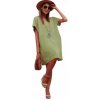 Fashionweek Letné ľanové šaty BOHO ITALY OVERSIZE+ náhrdelník L/XL MD805 Farba: Olivový, Veľkosť: L/XL