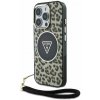 Guess IML Leopard Triangle Logo Strap MagSafe zadný kryt pre iPhone 16 Pro Max Brown