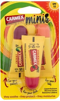 Carmex Minis Strawberry, Cherry, Pineapple balzam na pery 3 x 5 g darčeková sada