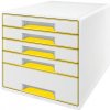 Zásuvkový box Leitz WOW CUBE, 5 zásuvek, bílá/žlutá