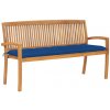 Stohovatelná zahradní lavice s poduškou 159 cm masivní teak Modrá 3063331