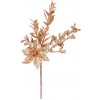 Magic Home Vetvička s kvetom poinsettia a bobuľkami zlatá 24 cm