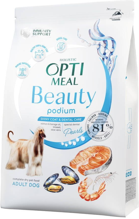 Holistic Optimeal Beauty Podium Lesklá srsť a zubna starostlivost pre dospelych psov 4 kg