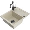 Mexen Enzo, granitový drez 576x465x174 mm, 1-komorový a drezová batéria Carla, béžová, 6506-69-670700-70