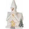 Dekorácia MagicHome Vianoce, Kostol, 3 LED žltá, keramika, 2xAAA, interiér, 17x11x27 cm