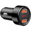 Nabíjačka do auta BASEUS - 2x USB - 30W rýchle nabíjanie + LCD displej s napätím batérie - čierna