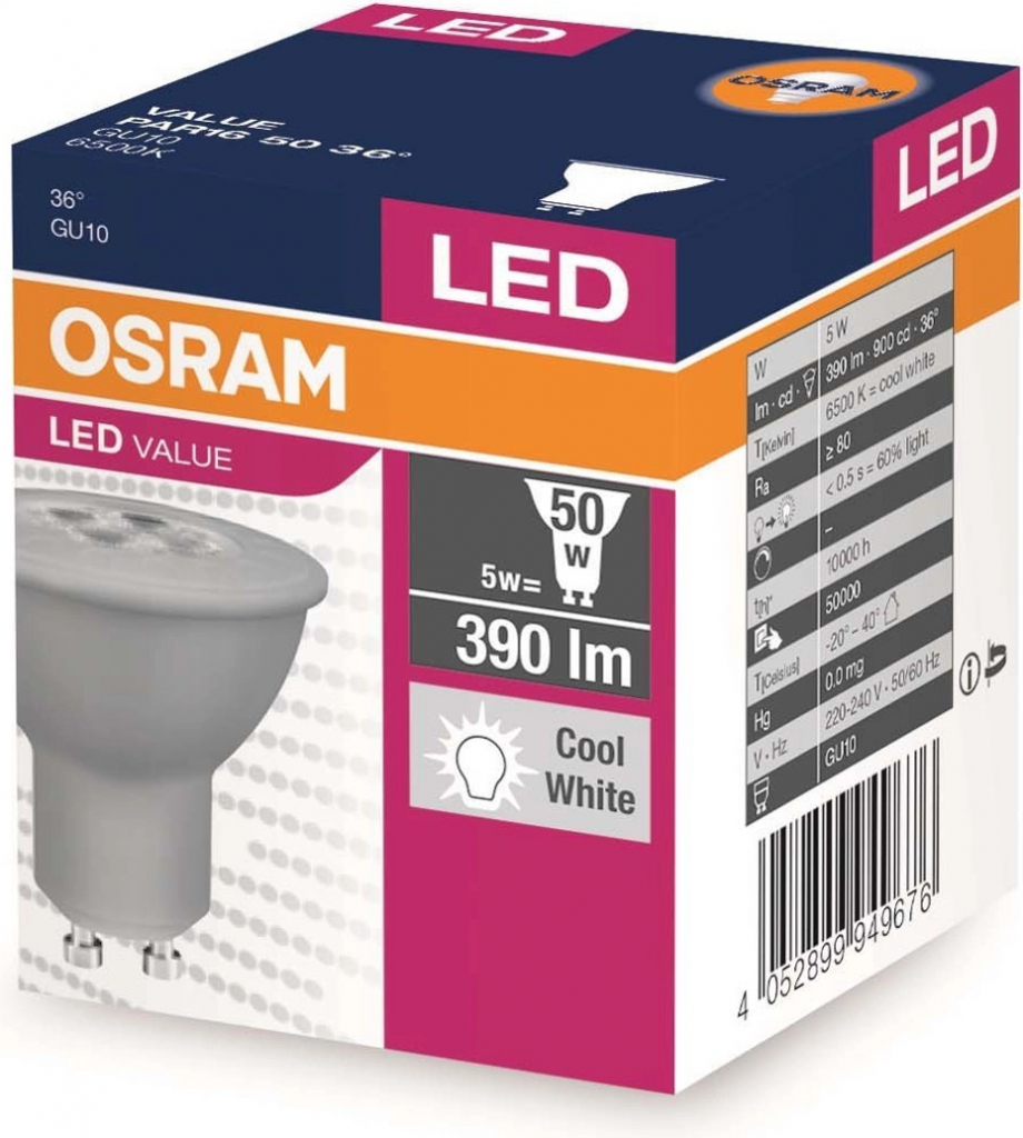 Osram LED VALUE PAR16 50 36° 4,3W GU10 6500K studená biela