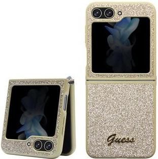 Púzdro Guess Samsung Galaxy Z Flip 5 Glitter Flakes Metal Logo zlaté