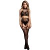 Le Désir Two Piece with Halter Turtleneck and Pantie with Attached Stockings Black