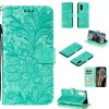 Peňaženkové kožené puzdro FLOWERS na Sony Xperia 5 - Zelená