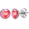 Šperky eshop - Náušnice z ocele červené srdce LOVE G13.30