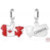 Charm Sterlingové stříbro 925 Canada vlajka - houpající se mapa, přívěsek na náramek cestování