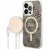 Guess Case + Charger Set iPhone 13 Pro brown hard case 4G Print MagSafe GUBPP13LH4EACSW