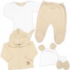 Baby Nellys Rebrovaná sada Star 5D, body, polodupačky, kabátik, čiapka rukavice béžová biela
