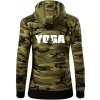 Yoga nápis - Mikina dámska trendy zipper s kapucňou - M ( Zelený maskáč )