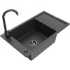 Mexen Elias granitový kuchynský drez s 1 komorou, odkvapkávačom a kuchynskou batériou Telma, čierny s bodkami