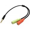 Redukce pro sluchátka a mikrofon 4pólový jack3,5 M-2xjack 3,5F, kabel 25 cm