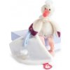 Plyšový bocian Dou Dou s malou dečkou v škatuľke - Biely 24cm