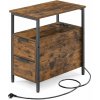 Príručný stolík, Nočný stolík s predlžovacím káblom, 2 zásuvky, vintage hnedá farba