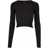 Ladies Cropped Rib Knit Twisted Back Sweater - black XS