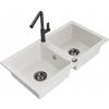 MEXEN/S MEXEN/S - Mario granitový drez 2-bowl vrátane batérie Flora, biela 6504-20-670401-70-B