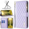 Peňaženkové kožené puzdro Diamond Lattice Zipper na Motorola Moto E20 / E30 / E40 - Fialová