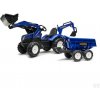 FALK Claas Šľapací Traktor Bager New Holland T8 s nakladačom a vyklápacou vlečkou Maxi, od 3 do 7 rokov, modrý