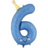 PartyDeco Fóliový balón narodeninové číslo 6 - Modrý s klobúčikom 86 cm