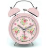 Smaltované retro hodinky - budík ABBY v krásnej pastelovej svetloružovej farbe s dekorom kvietkov vo vintage vzhľade Isabelle Rose 39047