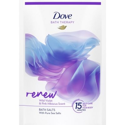 Dove Bath Therapy Renew soľ do kúpeľa Wild Violet & Pink Hibiscus 400 g
