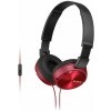 SONY headset náhlavní MDRZX310APR/ sluchátka drátová + mikrofon/ 3,5mm jack/ citlivost 98 dB/mW/ červená