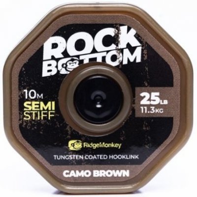 Šňůrka RidgeMonkey RM-Tec Rock Bottom Tungsten Coated Semi Stiff Hooklink 10m - Kamuflážová hnedá