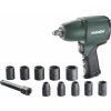 Metabo DSSW 360 Set 604118500 pneumatický rázový šroubovák Typ uchycení nástroje: vnější čtyřhran 1/2 (12,5 mm) Točivý moment (max.): 360 Nm vč. příslušenství