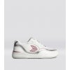 UBA White Leather and Suede Blush Pink Logo Silver Accents Sneaker