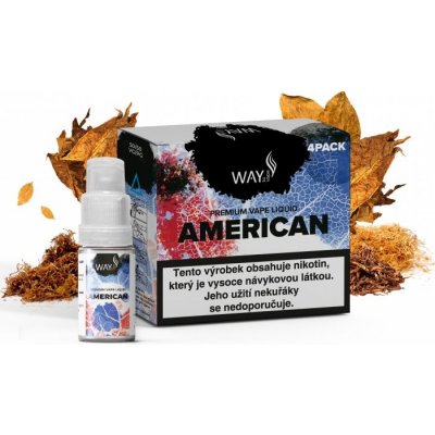 Liquid WAY to Vape 4Pack American 4x10ml-0mg (Oblíbená chuť amerického Virginia tabáku s jemně nasládlou dochutí.)