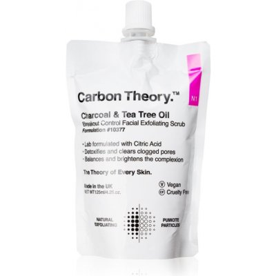 Carbon Theory Charcoal & Tea Tree Oil čistiaci pleťový peeling pre problematickú pleť, akné 125 ml