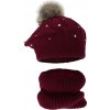 Agbo Dievčenský zimný komplet – baretka a nákrčník s brmbolcom, podšité flísom Jeanette Farba: Bordová, Veľkosť: 48-50