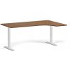Rohový výškovo nastaviteľný stôl, 180x120 cm, 1 motor, L/P, biela podnož, orech